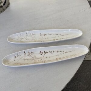 MCM Pair Of Pottery Ivory 13.5" Long Olive Boat Trays